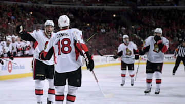 Dec 20, 2016; Chicago, IL, USA; Ottawa Senators center Derick Brassard (19) reacts after scoring a goal against the Chicago Blackhawks during the second period at the United Center. Mandatory Credit: Mike DiNovo-USA TODAY Sports