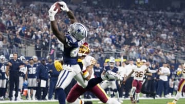 Nov 24, 2016; Arlington, TX, USA; Dallas Cowboys wide receiver Dez Bryant (88) catches a pass as Washington Redskins cornerback Kendall Fuller (38) defends during the second half at AT&T Stadium. The Cowboys defeat the Redskins 31-26. Mandatory Credit: Jerome Miron-USA TODAY Sports
