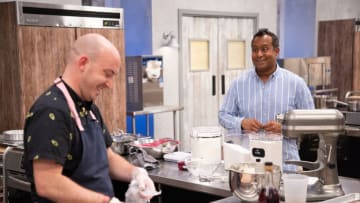 Ali Khan interacting with Derek, as seen on Spring Baking Championship, Season 7. Photo courtesy Food Network