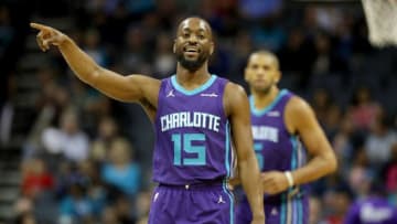 CHARLOTTE, NC - FEBRUARY 25: Kemba Walker #15 of the Charlotte Hornets reacts after a play against the Detroit Pistons during their game at Spectrum Center on February 25, 2018 in Charlotte, North Carolina. NOTE TO USER: User expressly acknowledges and agrees that, by downloading and or using this photograph, User is consenting to the terms and conditions of the Getty Images License Agreement. (Photo by Streeter Lecka/Getty Images)