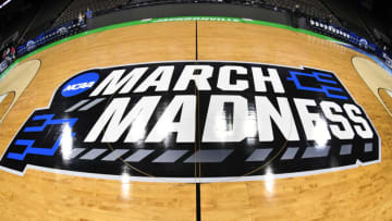 JACKSONVILLE, FL - MARCH 20: The NCAA March Madness logo on the floor during the NCAA Basketball First round practice session at the VyStar Veterans Memorial Arena on March 20, 2019 in Jacksonville, Florida. (Photo by Mitchell Layton/Getty Images)