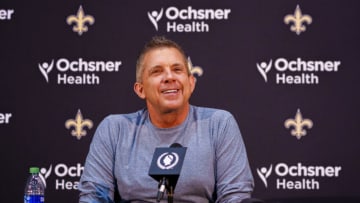 Jan 25, 2022; Metairie, LA, USA; New Orleans Saints head coach Sean Payton speaks during a press conference at Ochsner Sports Performance Center. Mandatory Credit: Andrew Wevers-USA TODAY Sports