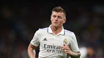 MADRID, SPAIN - OCTOBER 22: Toni Kroos of Real Madrid looks on during the LaLiga Santander match between Real Madrid CF and Sevilla FC at Estadio Santiago Bernabeu on October 22, 2022 in Madrid, Spain. (Photo by Denis Doyle/Getty Images)
