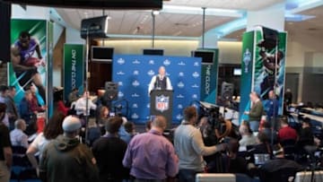 Feb 27, 2016; Indianapolis, IN, USA; Draft analyst Mike Mayock speaks to the media during the 2016 NFL Scouting Combine at Lucas Oil Stadium. Mandatory Credit: Trevor Ruszkowski-USA TODAY Sports