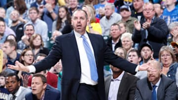 INDIANAPOLIS, IN - JANUARY 27: Head coach Frank Vogel of the Orlando Magic reacts in the second half of a game against the Indiana Pacers at Bankers Life Fieldhouse on January 27, 2018 in Indianapolis, Indiana. The Pacers won 114-112. NOTE TO USER: User expressly acknowledges and agrees that, by downloading and or using the photograph, User is consenting to the terms and conditions of the Getty Images License Agreement. (Photo by Joe Robbins/Getty Images)