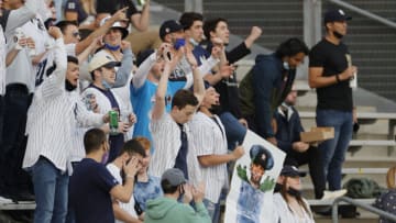 NEW YORK, NEW YORK - MAY 04: New York Yankees fans cheer during the first inning against the Houston Astros at Yankee Stadium on May 04, 2021 in the Bronx borough of New York City. (Photo by Sarah Stier/Getty Images)