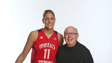 WASHINGTON DC - FEBRUARY 08: Elena Delle Donne and Mike Thibault of the Washington Mystics pose for a photo on February 10, 2017 at Verizon Center in Washington, DC. NOTE TO USER: User expressly acknowledges and agrees that, by downloading and or using this photograph, User is consenting to the terms and conditions of the Getty Images License Agreement. Mandatory Copyright Notice: Copyright 2017 NBAE (Photo by Ned Dishman/NBAE via Getty Images)