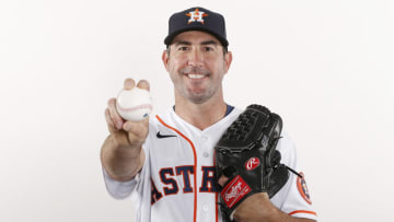 WEST PALM BEACH, FLORIDA - FEBRUARY 18: Justin Verlander #35 of the Houston Astros poses for a photo during Photo Day at FITTEAM Ballpark of The Palm Beaches on February 18, 2020 in West Palm Beach, Florida. (Photo by Michael Reaves/Getty Images)