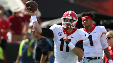 COLUMBIA, SC - SEPTEMBER 08: Jake Fromm (11) quarterback for Georgia before the game between Georgia and South Carolina September 8, 2018 at Williams-Brice Stadium in Columbia, S.C. (Photo by John Byrum/Icon Sportswire via Getty Images)