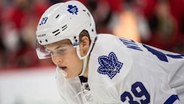 Mar 12, 2016; Ottawa, Ontario, CAN; Toronto Maple Leafs center William Nylander (39) looks on in the first period against the Ottawa Senators at the Canadian Tire Centre. The Senators defeated the Maple Leafs 4-0. Mandatory Credit: Marc DesRosiers-USA TODAY Sports