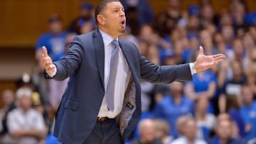 DURHAM, NC - JANUARY 23: Acting head coach Jeff Capel of the Duke Blue Devils reacts during the game against the North Carolina State Wolfpack at Cameron Indoor Stadium on January 23, 2017 in Durham, North Carolina. North Carolina State won 84-82. (Photo by Grant Halverson/Getty Images)