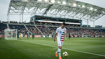 CHESTER, PA - MAY 28: Christian Pulisic #10 of the US Men's National Team lines up for the corner kick during the International Friendly Match between United States Mens National Team v Bolivia at Talen Energy Stadium on May 28, 2018 in Chester, PA. The US Men's National Team won the match with a score of 3 to 0. (Photo by Ira L. Black/Corbis via Getty Images)