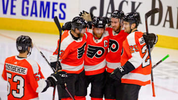 Shayne Gostisbehere, Jakub Voracek, Claude Giroux, Kevin Hayes, and James van Riemsdyk, Philadelphia Flyers (Photo by Mitchell Leff/Getty Images)