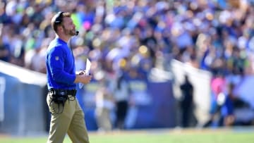 LOS ANGELES, CA - OCTOBER 08: Head coach Sean McVay of the Los Angeles Rams on the sidelines during the game against the Seattle Seahawks at Los Angeles Memorial Coliseum on October 8, 2017 in Los Angeles, California. (Photo by Harry How/Getty Images)