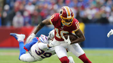 ORCHARD PARK, NY - NOVEMBER 03: Levi Wallace #39 of the Buffalo Bills dives to try and tackle Paul Richardson #10 of the Washington Redskins as he runs the ball during a game at New Era Field on November 3, 2019 in Orchard Park, New York. Buffalo beats Washington 24 to 9. (Photo by Timothy T Ludwig/Getty Images)