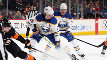PHILADELPHIA, PENNSYLVANIA - MARCH 17: Rasmus Dahlin #26 of the Buffalo Sabres skates against the Philadelphia Flyers at the Wells Fargo Center on March 17, 2023 in Philadelphia, Pennsylvania. (Photo by Bruce Bennett/Getty Images)