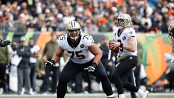 CINCINNATI, OH - NOVEMBER 11: Andrus Peat #75 of the New Orleans Saints blocks during the game against the Cincinnati Bengals at Paul Brown Stadium on November 11, 2018 in Cincinnati, Ohio. The Saints won 51-14. (Photo by Joe Robbins/Getty Images)