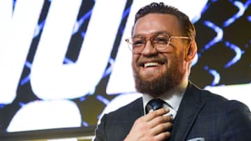Mixed martial arts star Conor McGregor of Ireland attends a media briefing in central Moscow on October 24, 2019 to announce his next MMA combat schedule on January 18, 2020 in Las-Vegas. (Photo by Kirill KUDRYAVTSEV / AFP) (Photo by KIRILL KUDRYAVTSEV/AFP via Getty Images)