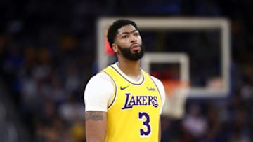 SAN FRANCISCO, CALIFORNIA - OCTOBER 05: Anthony Davis #3 of the Los Angeles Lakers stands on the court during their game against the Golden State Warriors at Chase Center on October 05, 2019 in San Francisco, California. NOTE TO USER: User expressly acknowledges and agrees that, by downloading and or using this photograph, User is consenting to the terms and conditions of the Getty Images License Agreement. (Photo by Ezra Shaw/Getty Images)