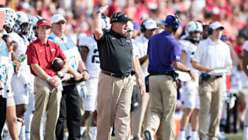 FAYETTEVILLE, AR - SEPTEMBER 9: Head Coach Gary Patterson of the TCU Horned Frogs on the sidelines during a game against the Arkansas Razorbacks at Donald W. Reynolds Razorback Stadium on September 9, 2017 in Fayetteville, Arkansas. The Horn Frogs defeated the Razorbacks 28-7. (Photo by Wesley Hitt/Getty Images)