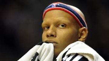 Nov 11, 2013; Portland, OR, USA; Detroit Pistons power forward Charlie Villanueva (31) watches from the bench as tim winds down during the fourth quarter of the game against the Portland Trail Blazers at Moda Center. The Blazers won the game 109-103. Mandatory Credit: Steve Dykes - USA TODAY Sports