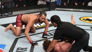 LAS VEGAS, NV - JULY 06: Jorge Masvidal talks to Ben Askren in their welterweight fight during the UFC 239 event at T-Mobile Arena on July 6, 2019 in Las Vegas, Nevada. (Photo by Josh Hedges/Zuffa LLC/Zuffa LLC)