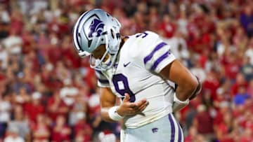 Kansas State Wildcats quarterback Adrian Martinez reacts after scoring a touchdown (Kevin Jairaj-USA TODAY Sports)