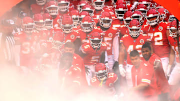 KANSAS CITY, MISSOURI - AUGUST 24: Kansas City Chiefs players prepare to run out of the tunnel prior to the game against the San Francisco 49ers at Arrowhead Stadium on August 24, 2019 in Kansas City, Missouri. (Photo by Jamie Squire/Getty Images)