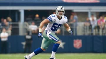 Sep 22, 2013; Arlington, TX, USA; Dallas Cowboys middle linebacker Sean Lee (50) in game action against the St. Louis Rams at AT&T Stadium. The Dallas Cowboys beat the St. Louis Rams 31-7. Mandatory Credit: Tim Heitman-USA TODAY Sports