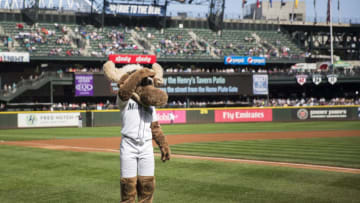 SEATTLE, WA - SEPTEMBER 23: The Mariner Moose looks across the field before the game between the Cleveland Indians and Seattle Mariners at Safeco Field on September 23, 2017 in Seattle, Washington. (Photo by Lindsey Wasson/Getty Images)