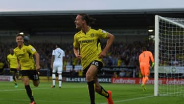 BURTON-UPON-TRENT, ENGLAND - AUGUST 26: Jackson Irvine of Burton celebrates scoring the opening goal during the Sky Bet Championship match between Burton Albion and Derby County at Pirelli Stadium on August 26, 2016 in Burton-upon-Trent, England. (Photo by Gareth Copley/Getty Images)