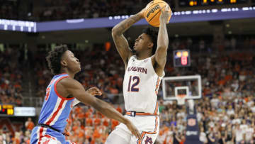 Auburn basketballFeb 23, 2022; Auburn, Alabama, USA; Auburn Tigers guard Zep Jasper (12) goes for a shot against Mississippi Rebels guard Jarkel Joiner (24) during the second half at Auburn Arena. Mandatory Credit: John Reed-USA TODAY Sports