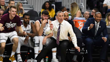 LAS VEGAS, NV - MARCH 08: Head coach Bobby Hurley (C) of the Arizona State Sun Devils reacts during a first-round game of the Pac-12 Basketball Tournament against the Stanford Cardinal at T-Mobile Arena on March 8, 2017 in Las Vegas, Nevada. Arizona State won 98-88 in overtime. (Photo by Ethan Miller/Getty Images)
