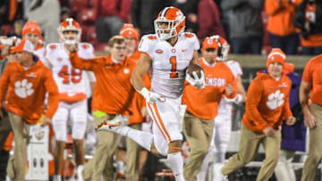 Clemson running back Will Shipley (1) returns a kickoff during the fourth quarter at Cardinal Stadium in Louisville, Kentucky Saturday, November 6, 2021.Ncaa Football Clemson At Louisville