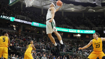 EAST LANSING, MI - DECEMBER 21: Miles Bridges #22 of the Michigan State Spartans dunks the ball during the game against the Long Beach State 49ers at Breslin Center on December 21, 2017 in East Lansing, Michigan. (Photo by Rey Del Rio/Getty Images)