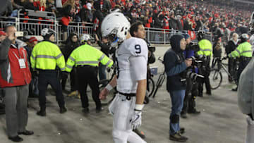 COLUMBUS, OH - OCTOBER 28: Penn State Nittany Lions quarterback Trace McSorley (9) walks with his head down off of the field at the conclusion of the game between the Penn State Nittany Lions (2) and the Ohio State Buckeyes (6) on October 28, 2017 at Ohio Stadium in Columbus, Ohio. Ohio State defeated Penn State 39-38. (Photo by Scott W. Grau/Icon Sportswire via Getty Images)