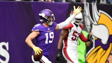 (Photo by Hannah Foslien/Getty Images) Adam Thielen #19 of the Minnesota Vikings celebrates after scoring a touchdown in the third quarter of the game against the Arizona Cardinals at U.S. Bank Stadium on October 14, 2018 in Minneapolis, Minnesota. (Photo by Hannah Foslien/Getty Images)