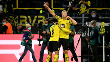 Erling Haaland celebrates his second goal of the game (Photo by INA FASSBENDER/AFP via Getty Images)