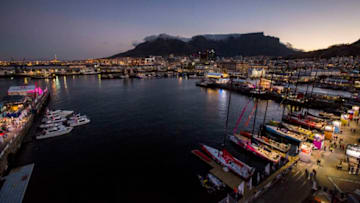 CAPE TOWN, SOUTH AFRICA - NOVEMBER 18: In this handout image provided by the Volvo Ocean Race, the Cape Town Race Village the night before the start of Leg 2 from Cape Town to Abu Dhabi on November 18, 2014 in Cape Town, South Africa. . The Volvo Ocean Race 2014-15 is the 12th running of this ocean marathon. Starting from Alicante in Spain on October 04, 2014, the route, spanning some 39,379 nautical miles, visits 11 ports in eleven countries (Spain, South Africa, United Arab Emirates, China, New Zealand, Brazil, United States, Portugal, France, The Netherlands and Sweden) over nine months. The Volvo Ocean Race is the world's premier ocean yacht race for professional racing crews. (Photo by Charlie Shoemaker/Volvo Ocean Race via Getty Images)