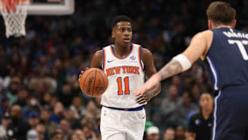 DALLAS, TEXAS - NOVEMBER 08: Frank Ntilikina #11 of the New York Knicks at American Airlines Center on November 08, 2019 in Dallas, Texas. NOTE TO USER: User expressly acknowledges and agrees that, by downloading and or using this photograph, User is consenting to the terms and conditions of the Getty Images License Agreement. (Photo by Ronald Martinez/Getty Images)