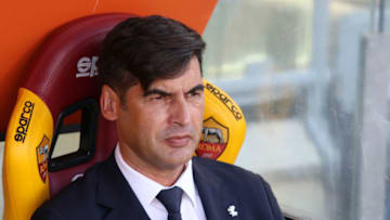 ROME, ITALY - MAY 09: Paulo Fonseca, Head Coach of Roma looks on prior to the Serie A match between AS Roma and FC Crotone at Stadio Olimpico on May 09, 2021 in Rome, Italy. Sporting stadiums around Italy remain under strict restrictions due to the Coronavirus Pandemic as Government social distancing laws prohibit fans inside venues resulting in games being played behind closed doors. (Photo by Paolo Bruno/Getty Images)