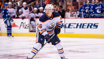 VANCOUVER, BC - SEPTEMBER 30: Edmonton Oilers right wing Kailer Yamamoto (56) skates up ice during their NHL preseason game against the Vancouver Canucks at Rogers Arena on September 30, 2017 in Vancouver, British Columbia, Canada. (Photo by Derek Cain/Icon Sportswire via Getty Images)