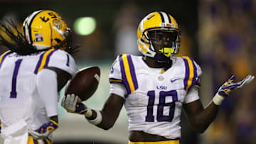 BATON ROUGE, LA - OCTOBER 01: Tre'Davious White #18 of the LSU Tigers reacts after an interception against the Missouri Tigers at Tiger Stadium on October 1, 2016 in Baton Rouge, Louisiana. (Photo by Chris Graythen/Getty Images)