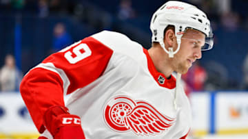 TAMPA, FL - OCTOBER 18: Detroit Red Wings right wing Anthony Mantha (39) prior to the first period of an NHL game between the Detroit Red Wings and the Tampa Bay Lightning on October 18, 2018, at Amalie Arena in Tampa, FL. (Photo by Roy K. Miller/Icon Sportswire via Getty Images)