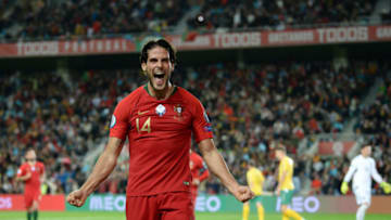 FARO, PORTUGAL - NOVEMBER 14: Goncalo Paciencia of Portugal celebrates after scores the fourth goal against Lithuania during the UEFA Euro 2020 Qualifier match between Portugal and Lithuania at Algarve Stadium on November 14, 2019 in Faro, Portugal. (Photo by Octavio Passos/Getty Images)