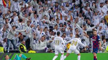 MADRID, SPAIN - MARCH 01: (BILD ZEITUNG OUT) Mariano Diaz of Real Madrid celebrates after scoring his team's second goal during the Liga match between Real Madrid CF and FC Barcelona at Estadio Santiago Bernabeu on March 1, 2020 in Madrid, Spain. (Photo by Alejandro Rios/DeFodi Images via Getty Images)