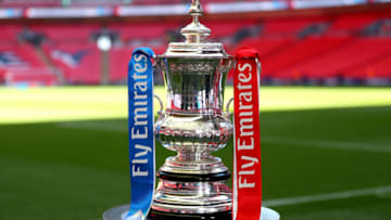 LONDON, ENGLAND - MAY 19: A detailed view of the Emirates FA Cup Trophy prior to The Emirates FA Cup Final between Chelsea and Manchester United at Wembley Stadium on May 19, 2018 in London, England. (Photo by Catherine Ivill/Getty Images)