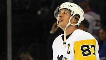 NEW YORK, NEW YORK - MAY 05: Sidney Crosby #87 of the Pittsburgh Penguins skates in warm-ups prior to the game against the New York Rangers in Game Two of the First Round of the 2022 Stanley Cup Playoffs at Madison Square Garden on May 05, 2022 in New York City. (Photo by Bruce Bennett/Getty Images)