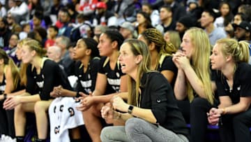 SEATTLE, WASHINGTON - JANUARY 11: JR Payne of the Colorado Buffaloes coaches her team in the first half at the Alaska Airlines Arena on January 11, 2019 in Seattle, Washington. (Photo by Alika Jenner/Getty Images)