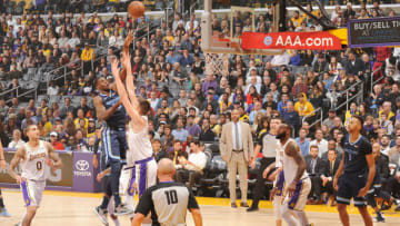LOS ANGELES, CA - DECEMBER 23: Jaren Jackson Jr. #13 of the Memphis Grizzlies shoots the ball against the Los Angeles Lakers on December 23, 2018 at STAPLES Center in Los Angeles, California. NOTE TO USER: User expressly acknowledges and agrees that, by downloading and/or using this Photograph, user is consenting to the terms and conditions of the Getty Images License Agreement. Mandatory Copyright Notice: Copyright 2018 NBAE (Photo by Andrew D. Bernstein/NBAE via Getty Images)
